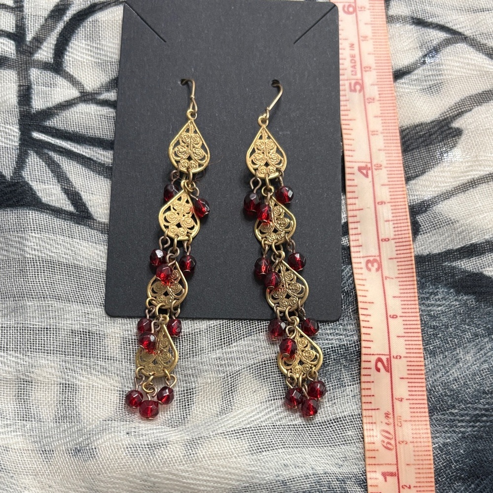 🖤Ornate Gold and Red Teardrop Earrings🖤